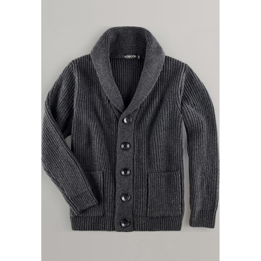 Voboom Men's Cardigan ChunkyCable Knit Heavy XLarge Gray Wool Blend